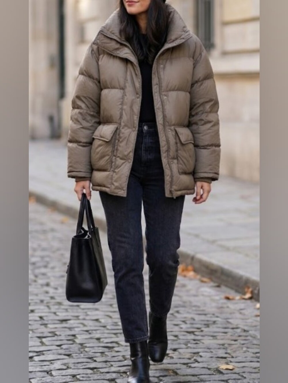Oak & Fort Taupe Oversized Down Fill Puffer Studio 01 (XS) 700 Fill High Collar - Picture 2 of 15